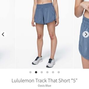 Lululemon Track That High Rise 5” short Oasis Blue size 12